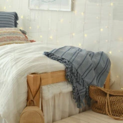 Phoebe Embroidered Stripe Throw Blanket -gift shop 0002 PhoebeEmbroideredStripe lightblue