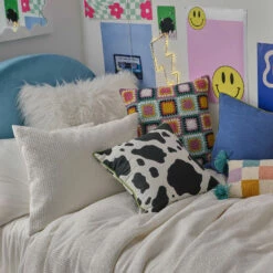 June Crochet Square Pillow -gift shop 0012 PoppyCowPrintPillow