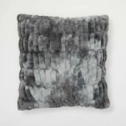 Tie Dye Textured Faux Fur Square Pillow -gift shop 03 THRO21 PLW TIEDYEFUR GRY 002