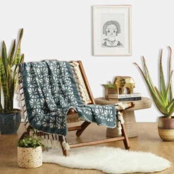 Geo Grid Reversible Woven Throw Blanket -gift shop A014820GR1NE Edit