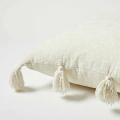 Mackenzie Knit Tassel Square Pillow -gift shop Chenille Square Pillow Ivory 010