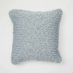 Emme Chunky Knit Square Pillow Cover -gift shop Chunky Knit Square Pillow Cover Blue 002