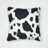 Poppy Cow Print Square Pillow Cover -gift shop Cow Print Piping Pillow Cover Black White Chartreuse 002