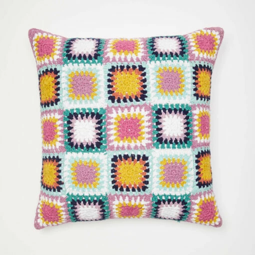 June Crochet Square Pillow -gift shop Crochet Pillow LightBlue Lilac 003