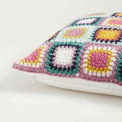 June Crochet Square Pillow -gift shop Crochet Pillow LightBlue Lilac 007