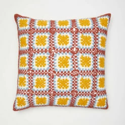 June Crochet Square Pillow -gift shop Crochet Pillow Mustard Rust 004