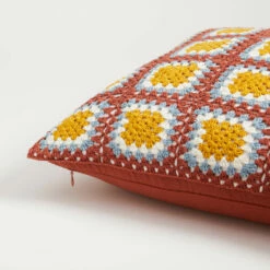 June Crochet Square Pillow -gift shop Crochet Pillow Mustard Rust 009