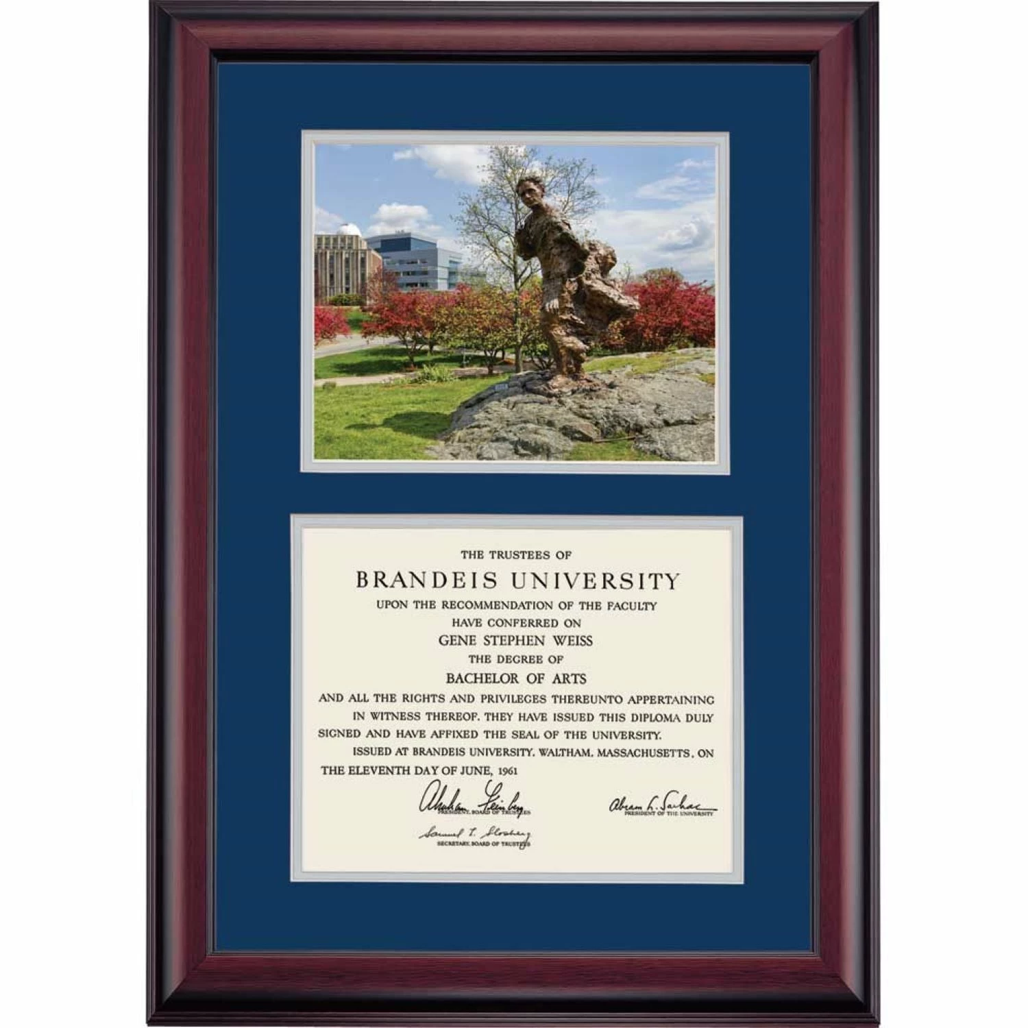 Brandeis Premier Louis Brandeis Statue In Spring Diploma Frame 4 Brandeis Premier Louis Brandeis Statue In Spring Diploma Frame - Image 2
