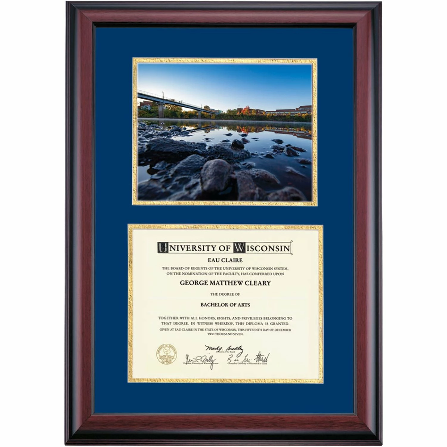 Wisconsin-Eau Claire Premier Walk Bridge On Water Diploma Frame 4 Wisconsin-Eau Claire Premier Walk Bridge On Water Diploma Frame - Image 2