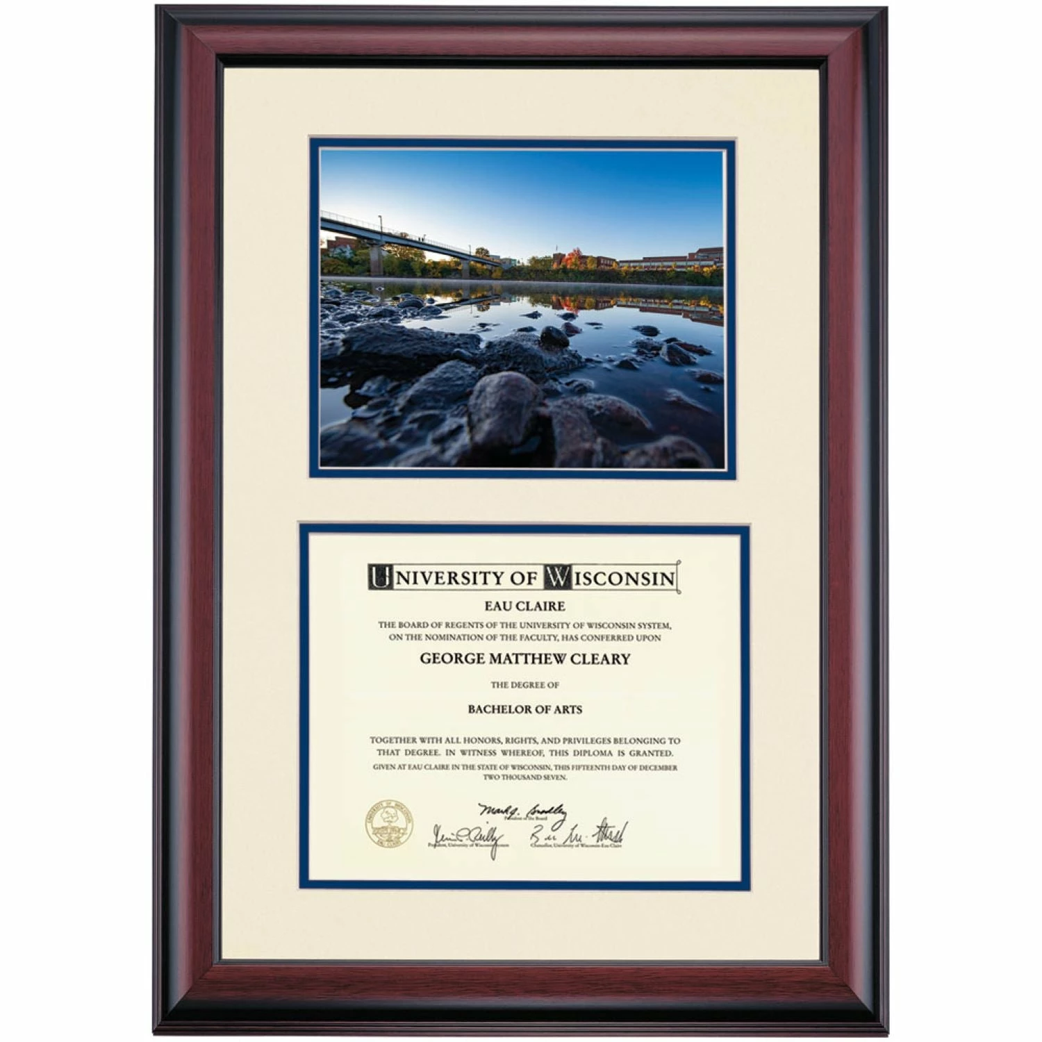 Wisconsin-Eau Claire Premier Walk Bridge On Water Diploma Frame 3 Wisconsin-Eau Claire Premier Walk Bridge On Water Diploma Frame