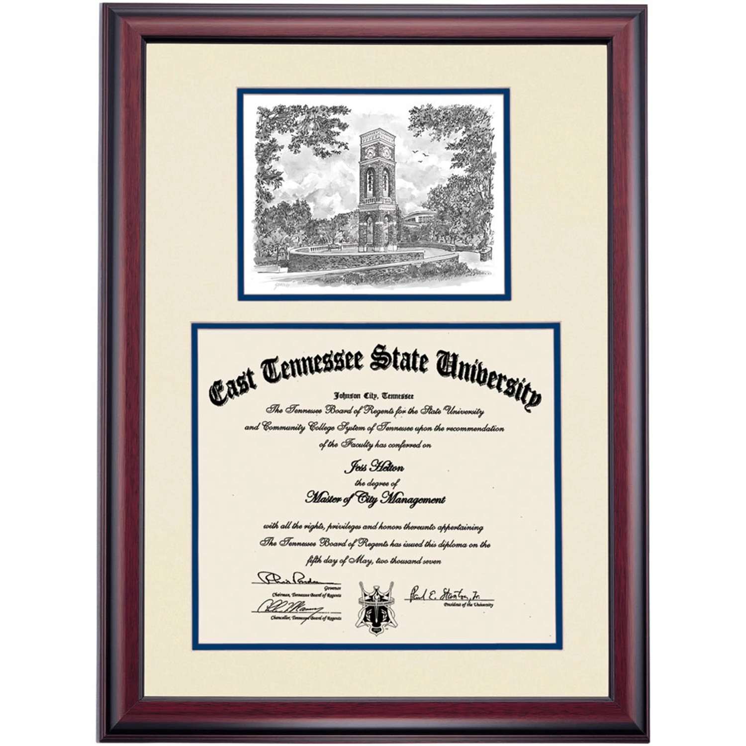 East Tennessee State Premier Alumni Plaza Diploma Frame 3 East Tennessee State Premier Alumni Plaza Diploma Frame