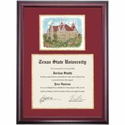 Texas State Premier Old Main Diploma Frame -gift shop DSSHEWTSMPC7MGOLM