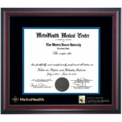 MetroHealth Medical Center Case Western Reserve Traditional Double Embossed Certificate Frame