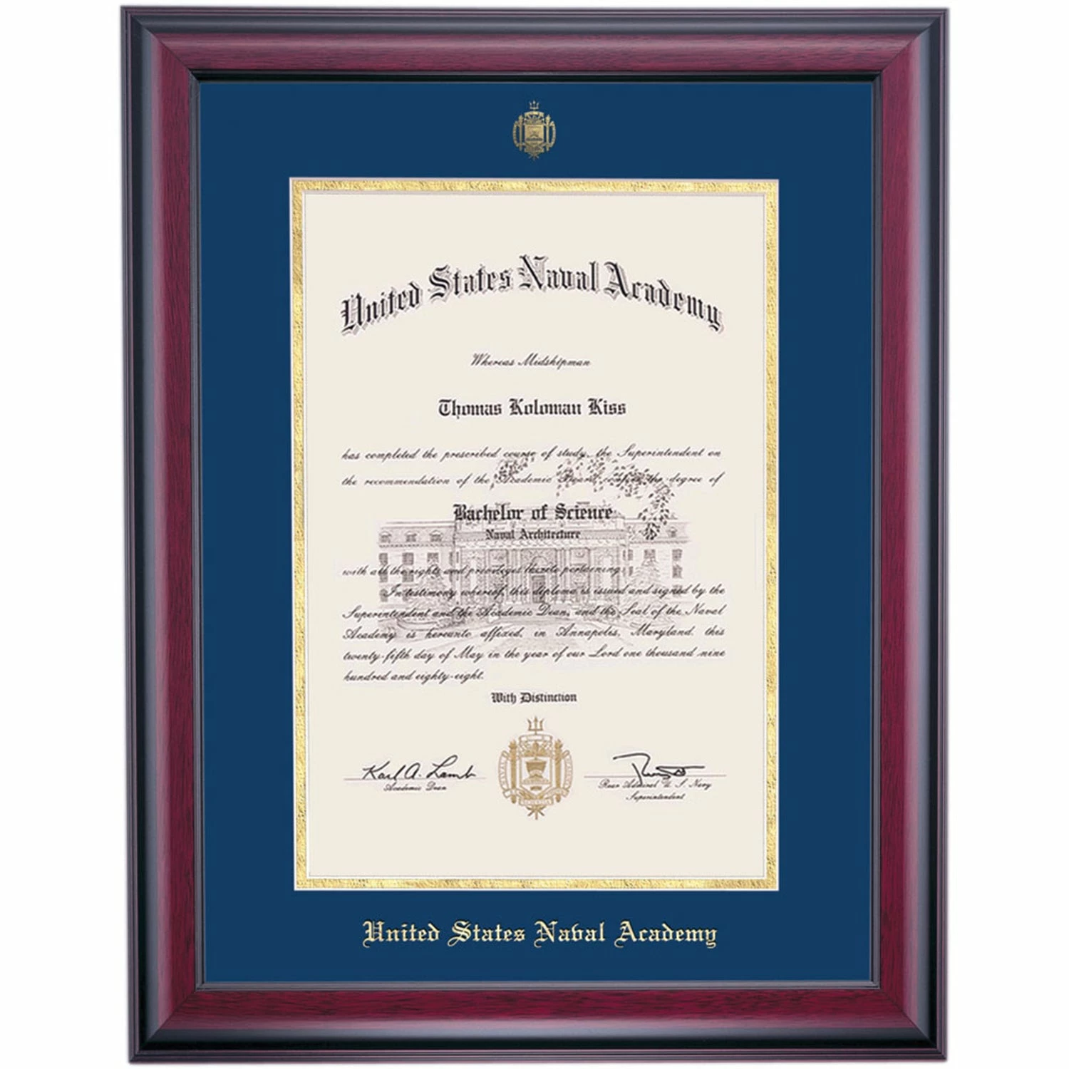 United States Naval Academy School Color Traditional Diploma Frame 3 United States Naval Academy School Color Traditional Diploma Frame