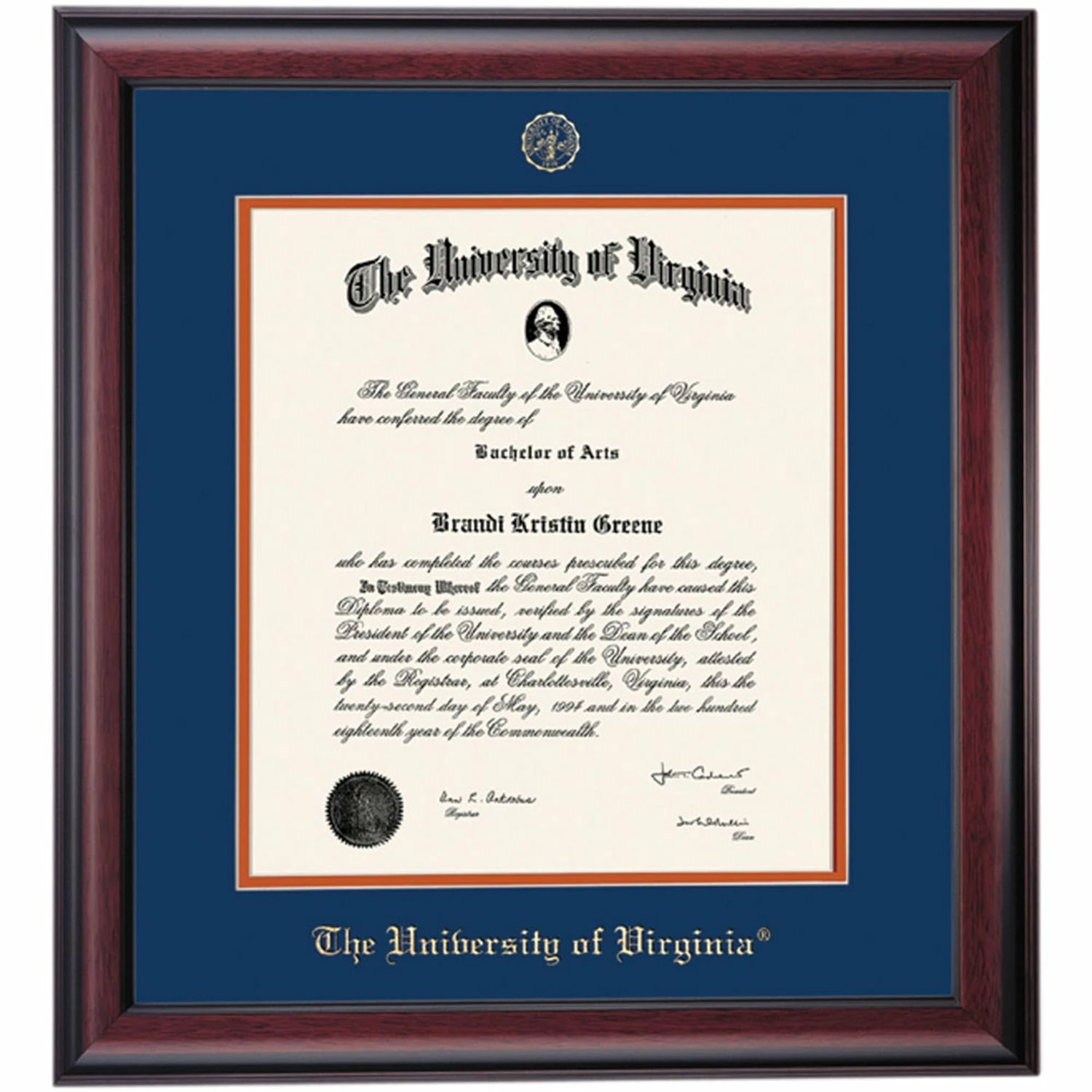 Virginia School Color Traditional Diploma Frame 3 Virginia School Color Traditional Diploma Frame