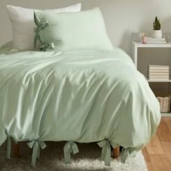 Samantha Tie Knot Duvet Cover And Sham Set -gift shop Duvet MicrofiberTieKnot TXL Sage 008