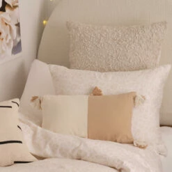 Eliza Colorblocked Tassel Lumbar Pillow Cover -gift shop ElizaColorblocktasselPillow Beige