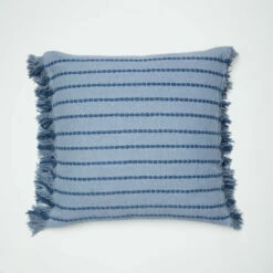 Phoebe Embroidered Stripe With Side Fringe Square Pillow Cover