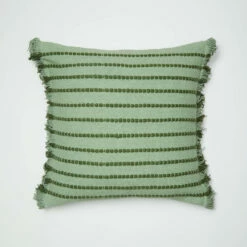 Phoebe Embroidered Stripe With Side Fringe Square Pillow Cover 26 Phoebe Embroidered Stripe With Side Fringe Square Pillow Cover -gift shop Embroidered Stripe Side Fringe Pillow Cover Olive 002