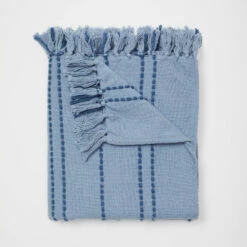 Phoebe Embroidered Stripe Throw Blanket -gift shop Embroidered Stripe Throw Blanket Blue 009