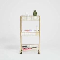 Wire 3-Tier Rolling Cart -gift shop Gold Wire 3Tier Rolling Cart 008