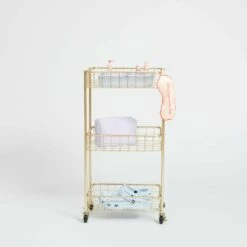 Wire 3-Tier Rolling Cart -gift shop Gold Wire 3Tier Rolling Cart 033