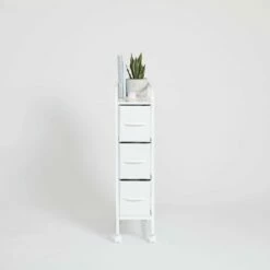 Reese Narrow 3-Drawer Cart On Wheels -gift shop Narrow 3Drawer Cart White White 007 1