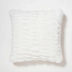 Angelina Ruched Faux Fur Square Pillow -gift shop Pillow Angelina Ivory 007