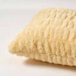 Angelina Ruched Faux Fur Square Pillow -gift shop Pillow Angelina Straw 002