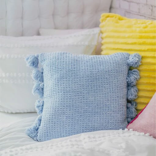 Kai Chenille Tassel Square Pillow -gift shop Pillows BlueTassel