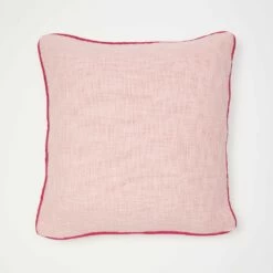 Charlie Cotton Square Pillow Cover -gift shop Solid Contrast Piping Square Pillow Cover Pink 005 1