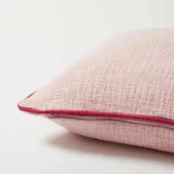 Charlie Cotton Square Pillow Cover -gift shop Solid Contrast Piping Square Pillow Cover Pink 008 1