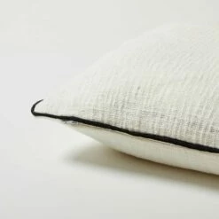 Charlie Cotton Square Pillow Cover -gift shop Solid Contrast Piping Square Pillow Cover WHT BLK 015 1