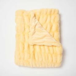 Angelina Ruched Faux Fur Throw Blanket -gift shop ThrowBlanket Angelina Yellow 003