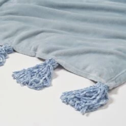 Madison Plush Tassel Throw Blanket 17 Madison Plush Tassel Throw Blanket -gift shop ThrowBlanket Tassel DustyBlue 003