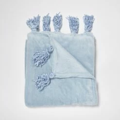 Madison Plush Tassel Throw Blanket 16 Madison Plush Tassel Throw Blanket -gift shop ThrowBlanket Tassel DustyBlue 004