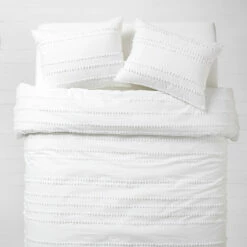 Billie Pom Pom Stripe Comforter And Sham Set -gift shop White PomPom Stripe Comforter